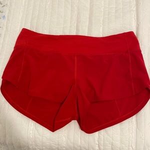 Lululemon Red low rise speed up shorts